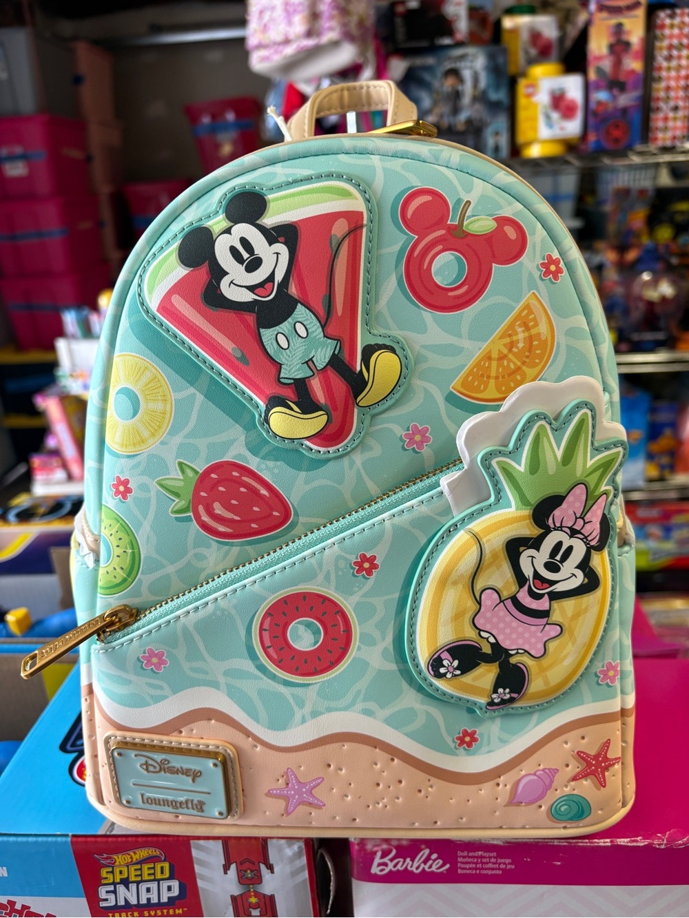 Nwt Loungefly Kids Mini Backpack in Mint with Mickey & Minnie Fruit Patches - Picture 1 of 4
